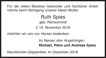 Traueranzeige von Ruth Spies von Siegener Zeitung