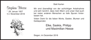 Traueranzeige von Stephan Hesse von Siegener Zeitung