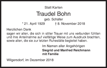Traueranzeige von Traudel Bohn von Siegener Zeitung