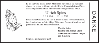 Traueranzeige von Ulrich Spies von Siegener Zeitung