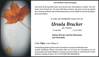 Traueranzeige von Ursula Brucker von Siegener Zeitung