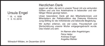 Traueranzeige von Ursula Engel von Siegener Zeitung