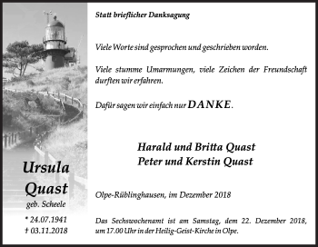 Traueranzeige von Ursula Quast von Siegener Zeitung
