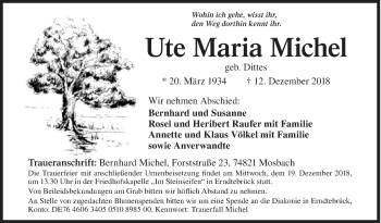 Traueranzeige von Ute Maria Michel von Siegener Zeitung