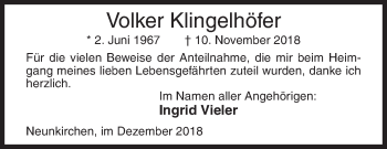 Traueranzeige von Volker Klingelhöfer von Siegener Zeitung