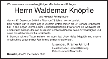 Traueranzeige von Waldemar Knöpfle von Siegener Zeitung