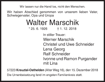 Traueranzeige von Walter Marschik von Siegener Zeitung