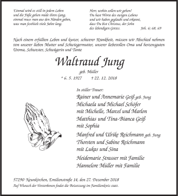 Traueranzeige von Waltraud Jung von Siegener Zeitung