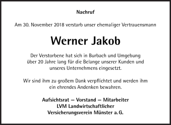 Traueranzeige von Werner Jakob von Siegener Zeitung