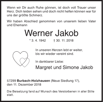Traueranzeige von Werner Jakob von Siegener Zeitung