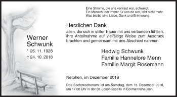 Traueranzeige von Werner Schwunk von Siegener Zeitung