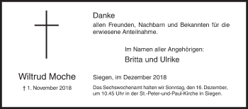 Traueranzeige von Wiltrud Moche von Siegener Zeitung