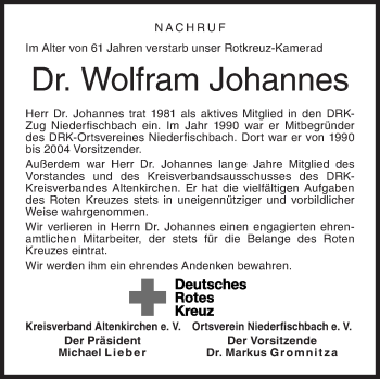 Traueranzeige von Wolfram Johannes von Siegener Zeitung