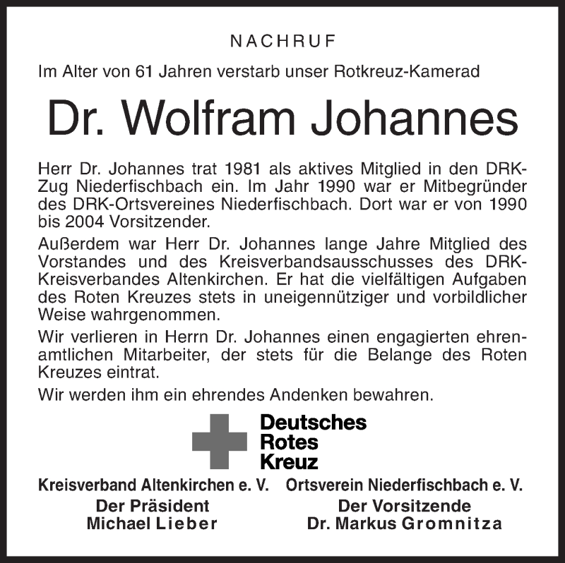  Traueranzeige für Wolfram Johannes vom 21.12.2018 aus Siegener Zeitung