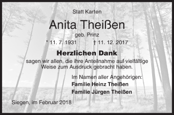Traueranzeige von Anita Theißen von Siegener Zeitung