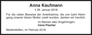 Traueranzeige von Anna Kaufmann von Siegener Zeitung