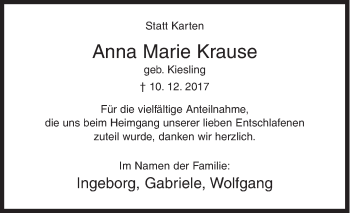Traueranzeige von Anna Marie Krause von Siegener Zeitung