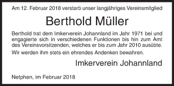 Traueranzeige von Berthold Müller von Siegener Zeitung