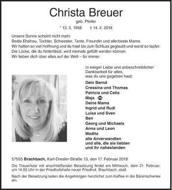 Traueranzeige von Christa Breuer von Siegener Zeitung