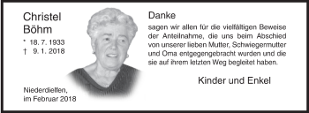 Traueranzeige von Christel Böhm von Siegener Zeitung