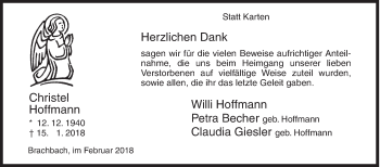 Traueranzeige von Christel Hoffmann von Siegener Zeitung