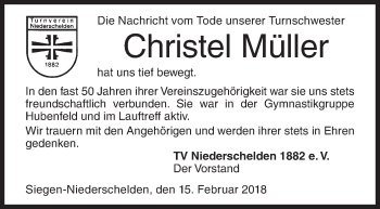 Traueranzeige von Christel Müller von Siegener Zeitung