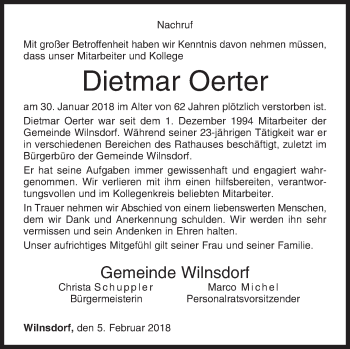Traueranzeige von Dietmar Oerter von Siegener Zeitung