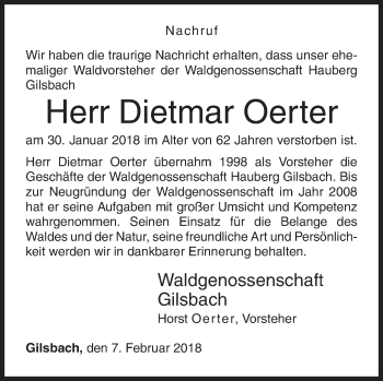 Traueranzeige von Dietmar Oerter von Siegener Zeitung