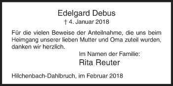 Traueranzeige von Edelgard Debus von Siegener Zeitung