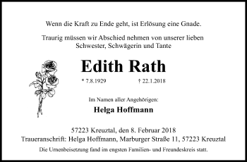 Traueranzeige von Edith Rath von Siegener Zeitung
