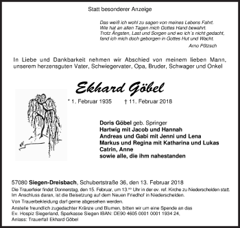 Traueranzeige von Ekhard Göbel von Siegener Zeitung