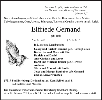 Traueranzeige von Elfriede Gernand von Siegener Zeitung