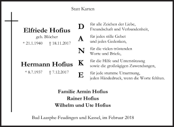 Traueranzeige von Elfriede und Hermann Hofius von Siegener Zeitung