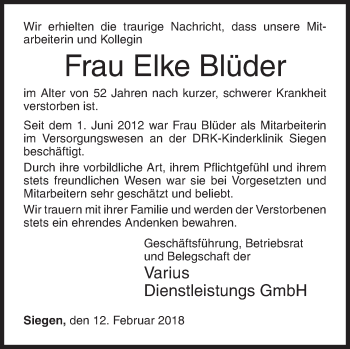 Traueranzeige von Elke Blüder von Siegener Zeitung
