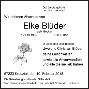 Traueranzeige von Elke Blüder von Siegener Zeitung
