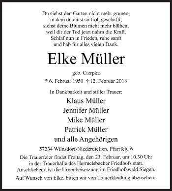 Traueranzeige von Elke Müller von Siegener Zeitung