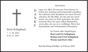 Traueranzeige von Erich Schlapbach von Siegener Zeitung