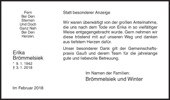 Traueranzeige von Erika Brömmelsiek von Siegener Zeitung