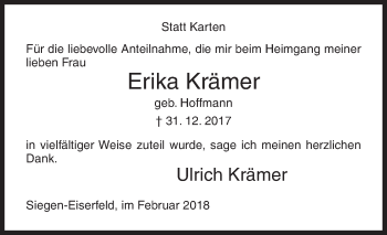 Traueranzeige von Erika Krämer von Siegener Zeitung