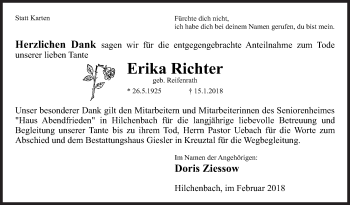 Traueranzeige von Erika Richter von Siegener Zeitung