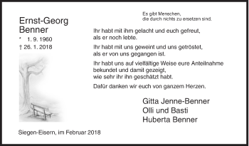 Traueranzeige von Ernst-Georg Benner von Siegener Zeitung