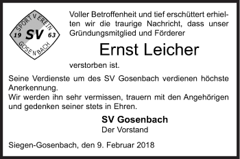 Traueranzeige von Ernst Leicher von Siegener Zeitung