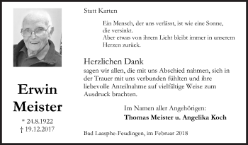 Traueranzeige von Erwin Meister von Siegener Zeitung