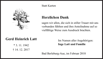 Traueranzeige von Gerd Heinrich Latt von Siegener Zeitung