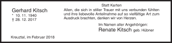Traueranzeige von Gerhard Kitsch von Siegener Zeitung