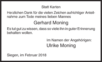 Traueranzeige von Gerhard Moning von Siegener Zeitung