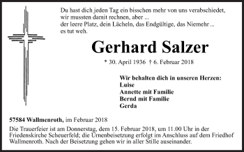 Traueranzeige von Gerhard Salzer von Siegener Zeitung