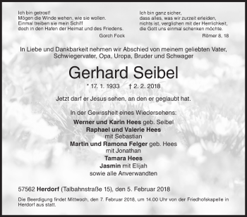 Traueranzeige von Gerhard Seibel von Siegener Zeitung