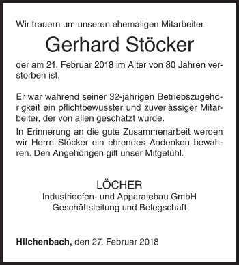 Traueranzeige von Gerhard Stöcker von Siegener Zeitung
