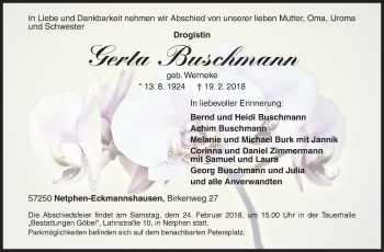 Traueranzeige von Gerta Buschmann von Siegener Zeitung